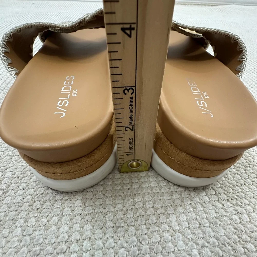 J/Slides‎ NYC Womens 10M Tan Whipstitch Crisscross Platform Slide Sandals Camel